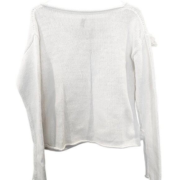 Plenty by Tracy Reese Scoop Neck Long Sleeve Jigsaw Fringe Sweater White Small - Picture 2 of 4